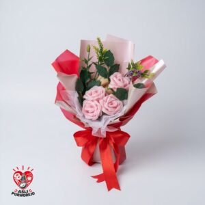 Buket Bunga Mawar Pink Artificial Kado Wisuda Ulang Tahun Valentine