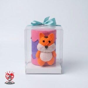 Celengan Anak Karakter Rubah Lucu Kerajinan Kain Flanel Kemasan Box Mika