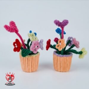 Pajangan Bunga Kawat Bulu Pot Mini Estetik - Kerajinan Tangan Pipe Cleaner Handmade Lucu